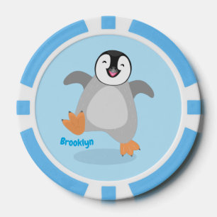 Cute happy emperor penguin chick cartoon poker chips