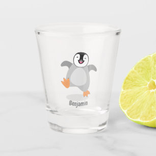 Cute happy emperor penguin chick cartoon shot glass