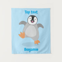 Cute happy emperor penguin chick cartoon 