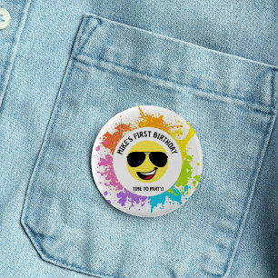 Cute Happy Face,Aviator Glasses,Fun First Birthday 3 Cm Round Badge