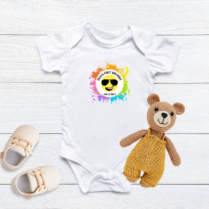 Cute Happy Face,Aviator Glasses,Fun First Birthday Baby Bodysuit