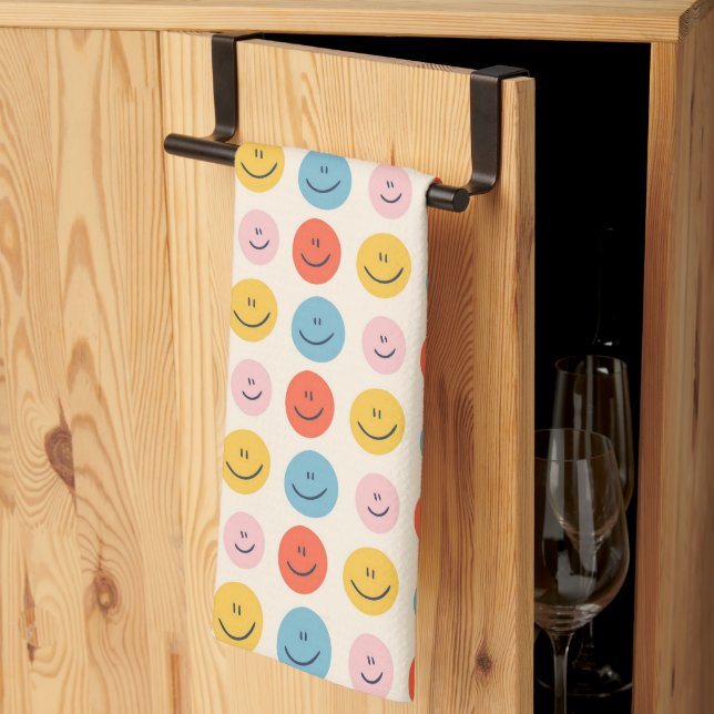 Cute Happy Face Blobs Spotty Fun Pattern Tea Towel (Thirds Fold)