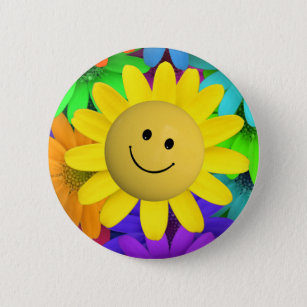 Cute Happy Face Flowers 6 Cm Round Badge