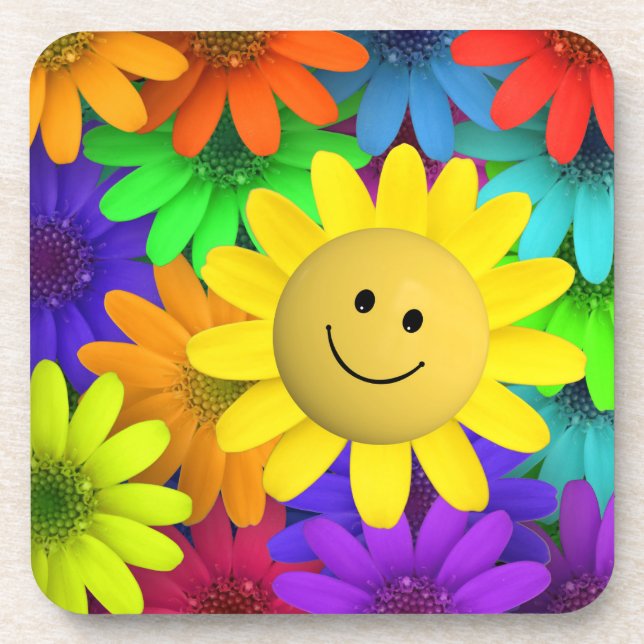 Cute Happy Face Flowers Coaster (Front)