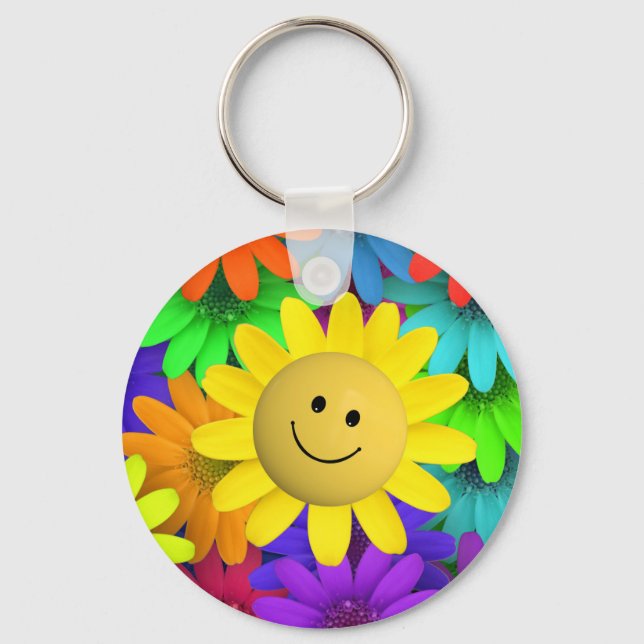 Cute Happy Face Flowers Key Ring (Front)