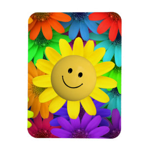 Cute Happy Face Flowers Magnet