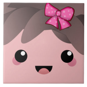 Cute happy face kawaii Japanese cartoon doll pink Tile