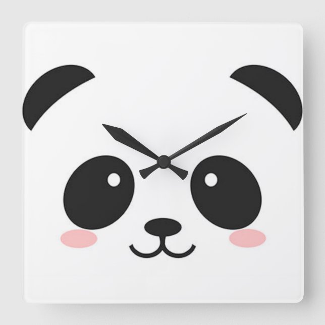 Cute Happy Face Panda Square Wall Clock (Front)