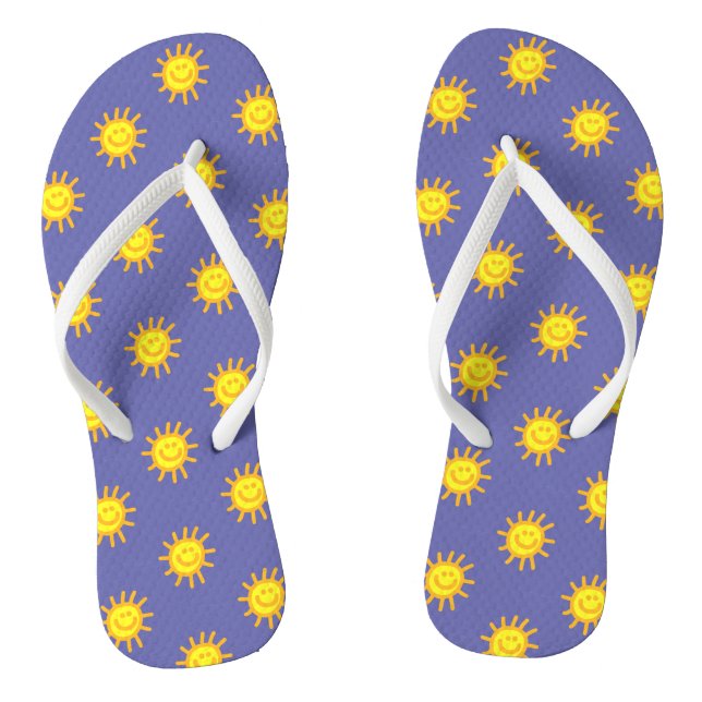 Cute Happy Face Sun Beach Periwinkle Blue Trendy Jandals (Footbed)