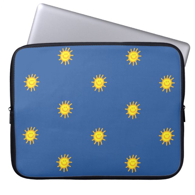 Cute Happy Face Sunshine Sun Pattern Blue Modern Laptop Sleeve (Front)