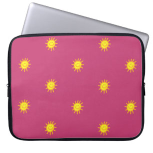 Cute Happy Face Sunshine Sun Pattern Pink Girly Laptop Sleeve