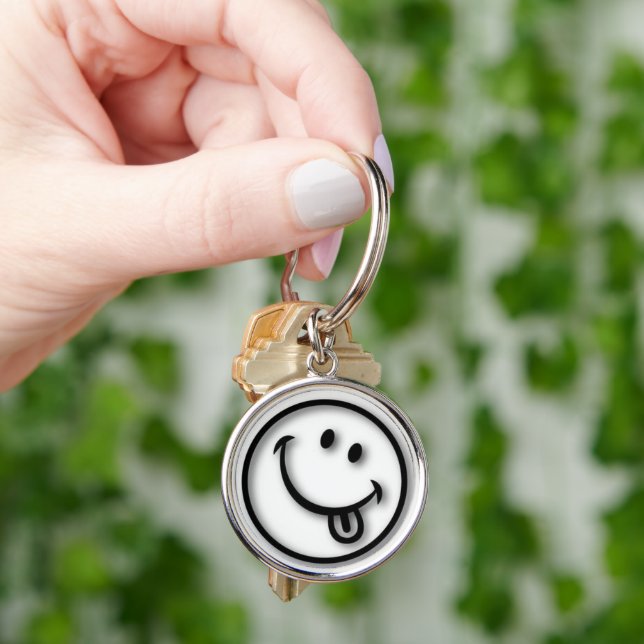 Cute Happy Face Tongue Expression Y2K Aesthetic Key Ring (Hand)