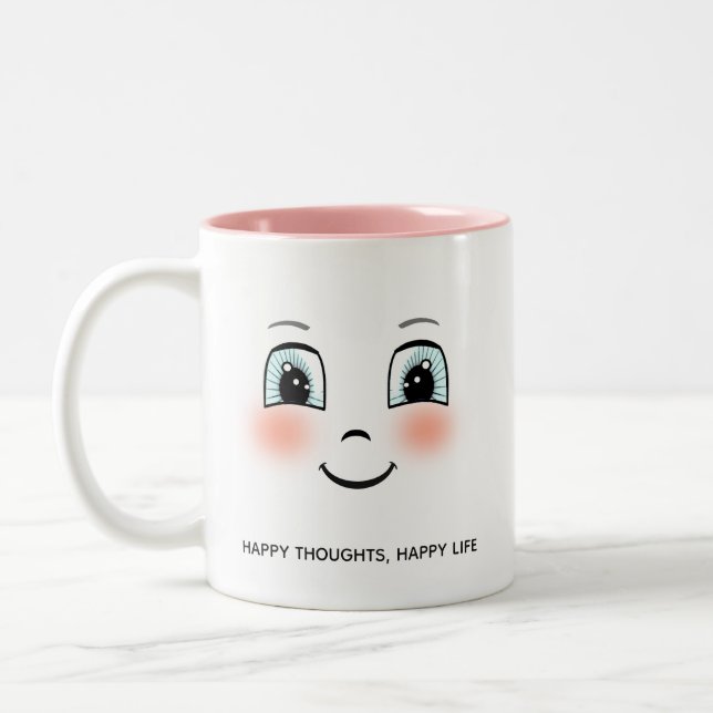 Cute happy face with personalised text Two-Tone co Two-Tone Coffee Mug (Left)