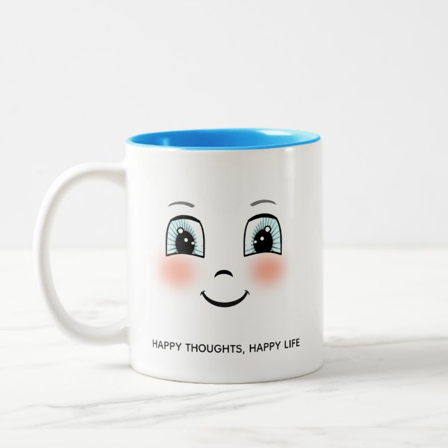 Cute happy face with personalised text Two-Tone coffee mug (Left)