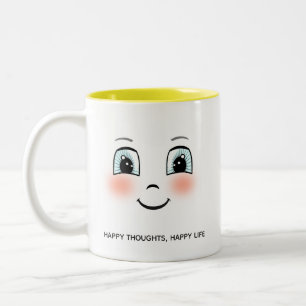 Cute happy face with personalised text Two-Tone coffee mug