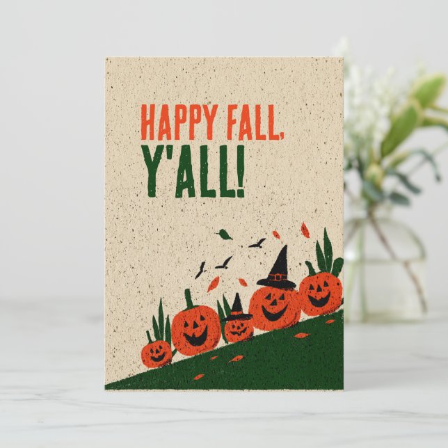 Cute Happy Fall Y'all Pumpkin Witch Hat Invitation (Standing Front)