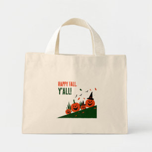 Cute Happy Fall Y'all Pumpkin Witch Hat Mini Tote Bag