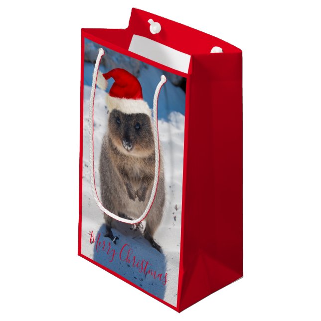 Cute Happy Festive Quokka on the Beach Australia Small Gift Bag (Front Angled)