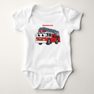 Cute happy fire engine cartoon  baby bodysuit