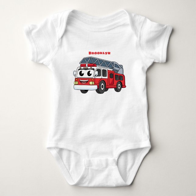 Cute happy fire engine cartoon  baby bodysuit (Front)