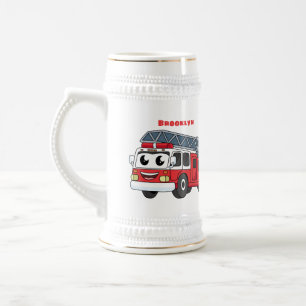 Cute happy fire engine cartoon beer stein