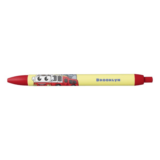 Cute happy fire engine cartoon black ink pen (Front)