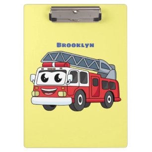 Cute happy fire engine cartoon clipboard