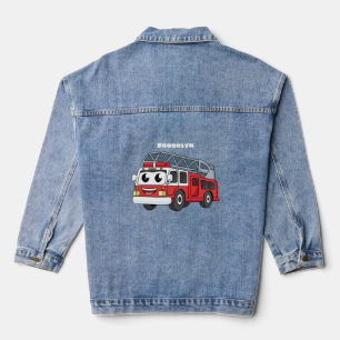Cute happy fire engine cartoon denim jacket