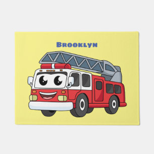 Cute happy fire engine cartoon doormat