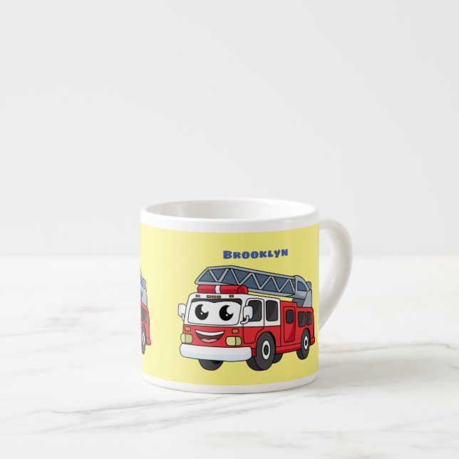 Cute happy fire engine cartoon espresso cup (Front Right)