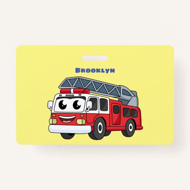 Cute happy fire engine cartoon  ID badge (Front)