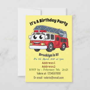 Cute happy fire engine cartoon invitation