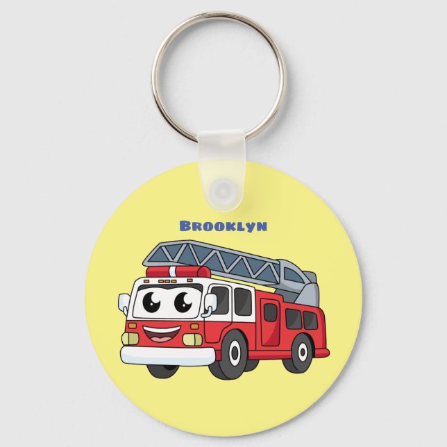Cute happy fire engine cartoon key ring (Front)