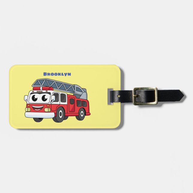 Cute happy fire engine cartoon luggage tag (Front Horizontal)