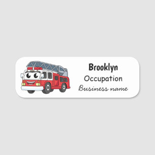 Cute happy fire engine cartoon name tag
