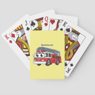 Cute happy fire engine cartoon playing cards