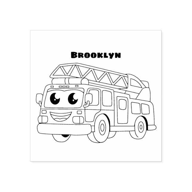 Cute happy fire engine cartoon rubber stamp (Imprint)