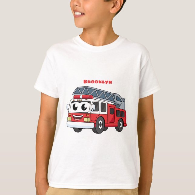 Cute happy fire engine cartoon T-Shirt (Front)