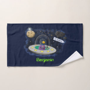 Cute happy fish ufo space cartoon illustration bath towel set