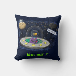 Cute happy fish ufo space cartoon illustration cushion