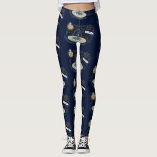 Cute happy fish ufo space cartoon illustration leggings
