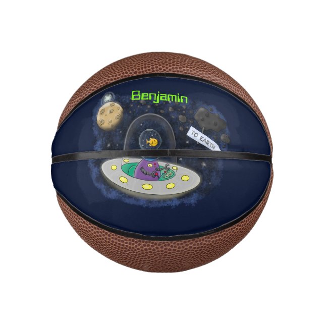Cute happy fish ufo space cartoon illustration mini basketball (Front)