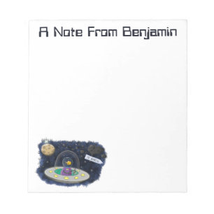 Cute happy fish ufo space cartoon illustration notepad