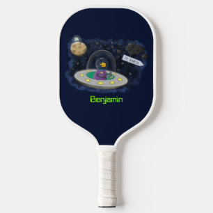 Cute happy fish ufo space cartoon illustration pickleball paddle