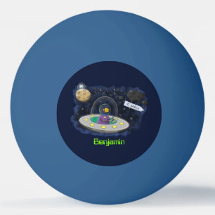 Cute happy fish ufo space cartoon illustration ping pong ball