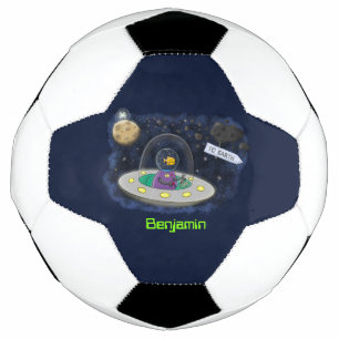 Cute happy fish ufo space cartoon illustration soccer ball