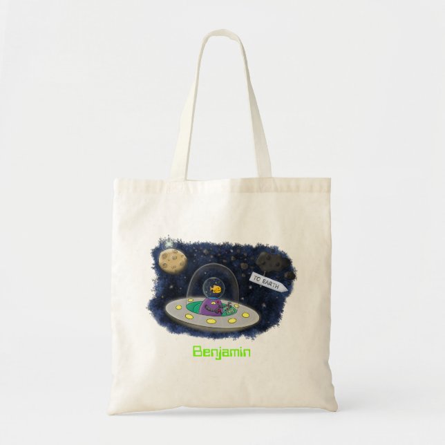 Cute happy fish ufo space cartoon illustration tote bag (Front)