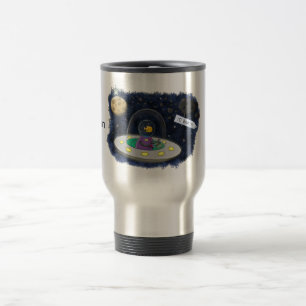 Cute happy fish ufo space cartoon illustration travel mug