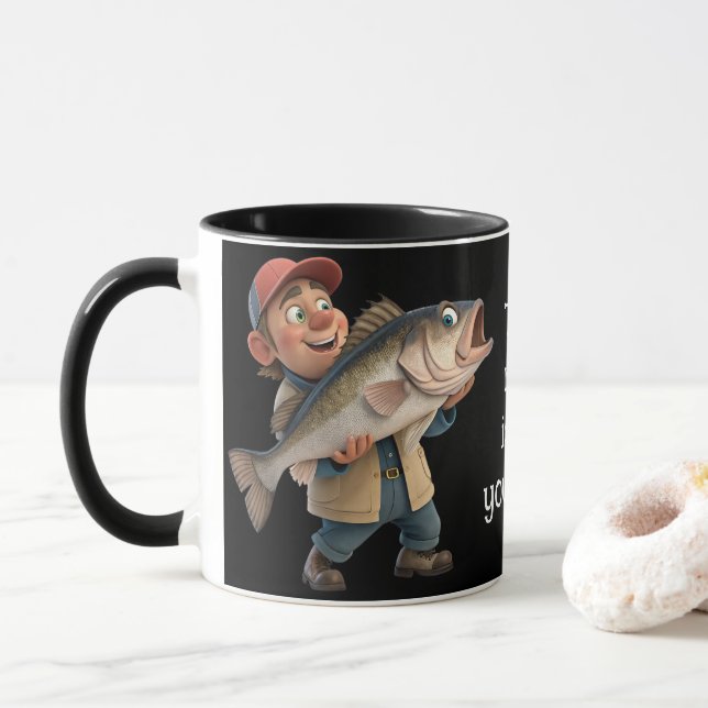 Cute/Happy Fisherman w/a Big Fish Magic Coffee Mug (With Donut)