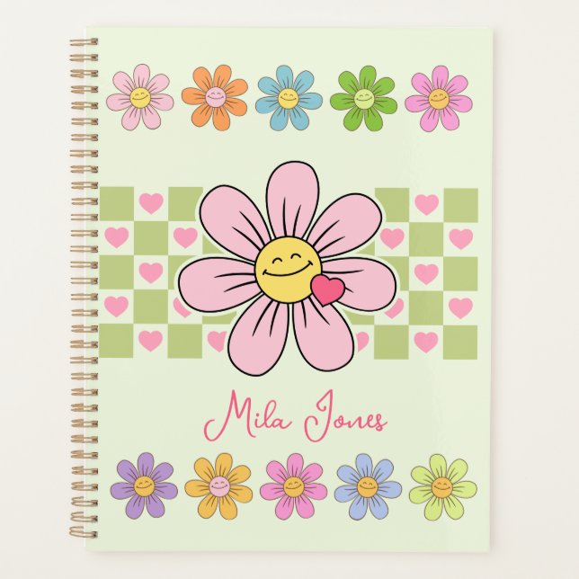 Cute Happy Flower Smile Custom Name Planner (Front)